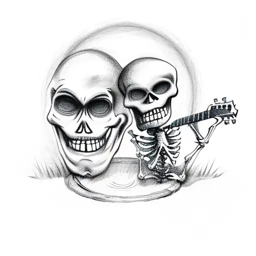 Skeletons Around A Campfire Drinking Beers And Playing Guitar