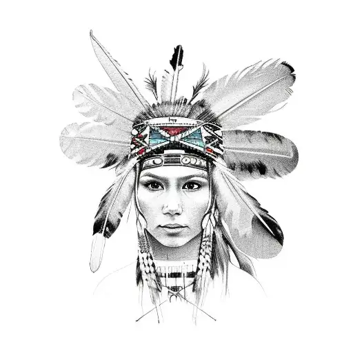 Native American Indian Girl With Feather Headpiece