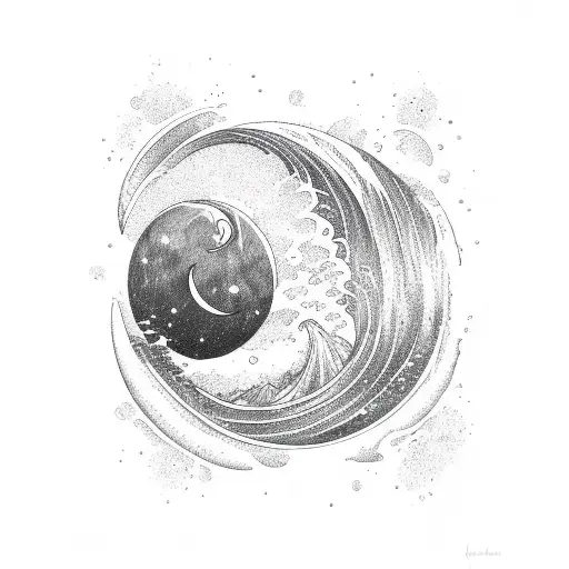 Crescent Moon And The Ocean Wave