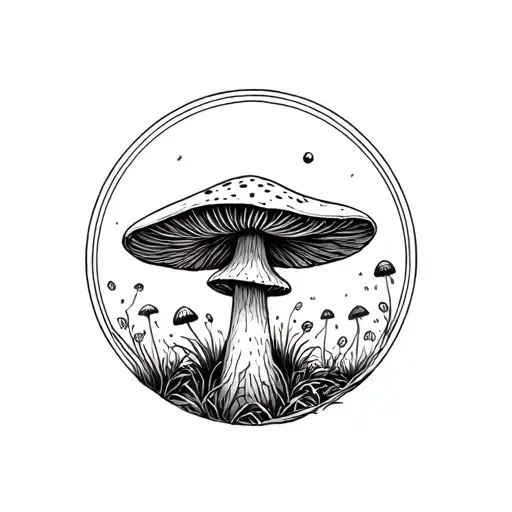 Minimilist Mushroom Tattoo Small In Circle Can Have Multiple Mushrroms