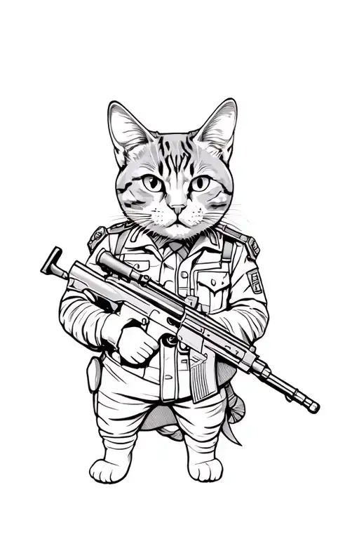 Cat Wearing A Uniform And Holding A Rifle Looking Serious Vector