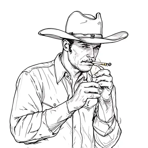 Cowboy Lighting Up Cigarette