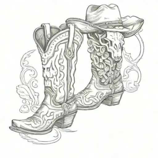 Cowboy Boots And Cow Skull