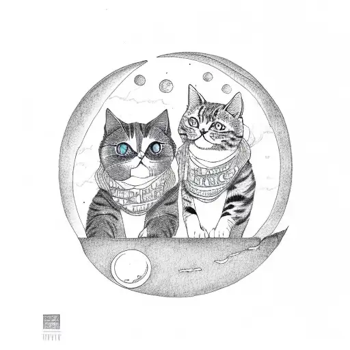 Two Cats Hanging On The Moon