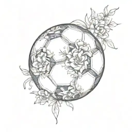 A Sketch Style Tattoo Of A Soccer Ball Made Out Of Spanish Flowers