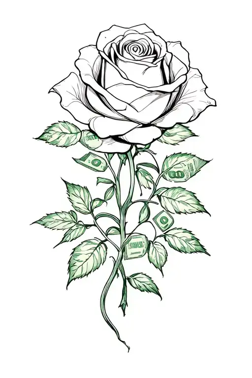 Rose And Money Growing Together