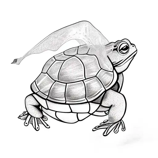 Rear View Of Cartoonish Turtle And Frog Holding Hands With Each Other