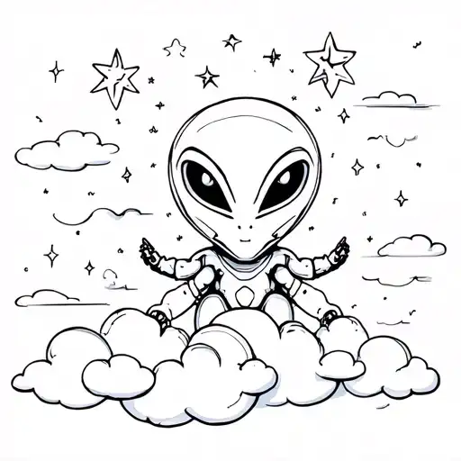 Small Stars With Clouds And Alien