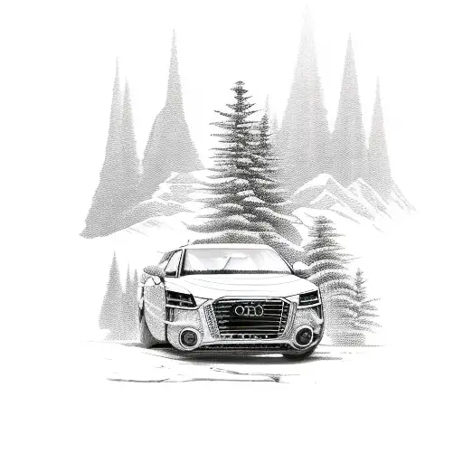 Audi Car Key Carved Out Of Wood With A Mountain Landscape Engraved On It