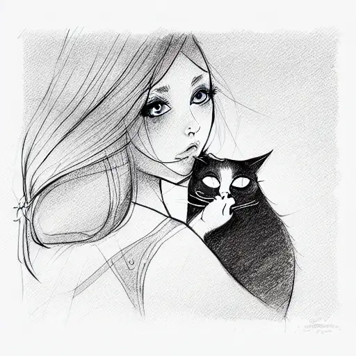 Girl And Cat