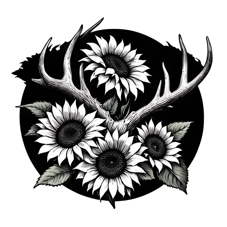 Sunflowers And Antlers Intertwined Simple Tramp Stamp Style