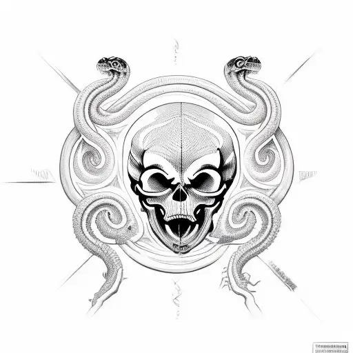 Trophee With The Image Of A Skull And A Snake That Enters The Skull Eye And Comes Out Of The Trophee