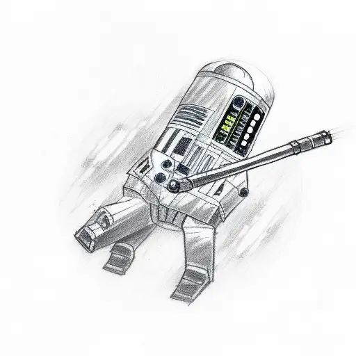 A Sketch-style Tattoo Depicting A Lightsaber Transforming Into A Guitar