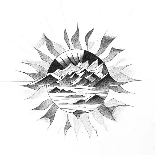 A Mountain Range With A Sun Peaking Through