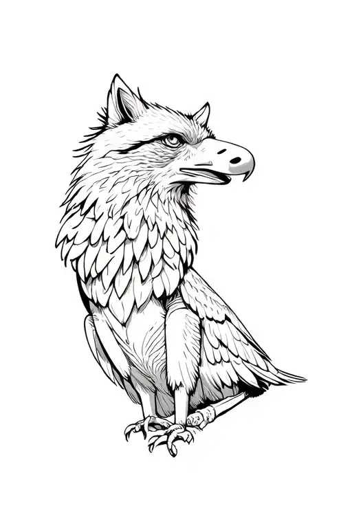 Eagle Sitting And Wolf Head