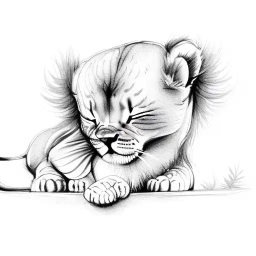 Cute Baby Sleeping Lion