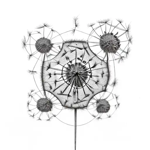 Hebrew Letter Aleph Intertwined With A Dandelion Dispersing Its Seeds