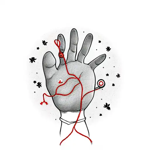 Cat Paw Human Hand With Red String With Butterflies And Stars With C And H And 2021