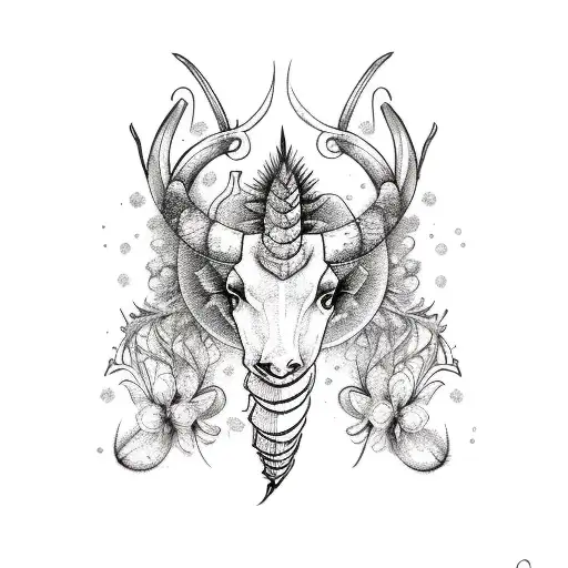 Capricorn Spine Tatoo With Snowdrop Flowers