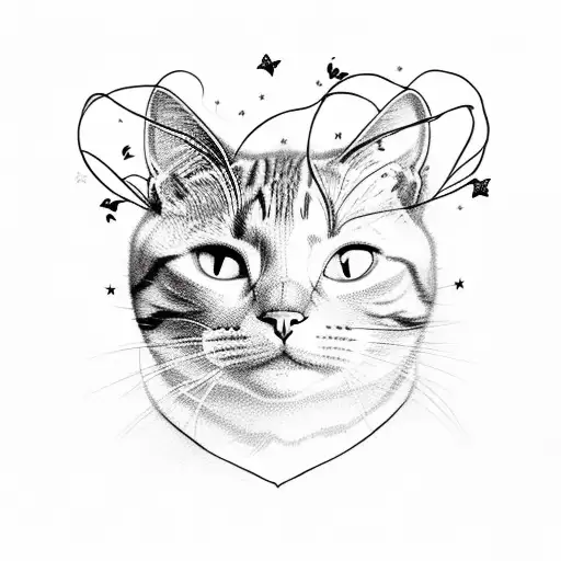 Cat And Human With Red String With Butterflies And Stars With C And H And 2021