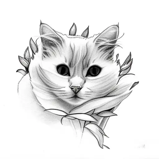 Black And White Fluffy Cat Laying In A Bed Of Lilly Flowers