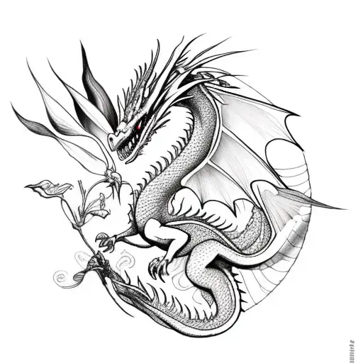 Dragon With Bird Of Paradise Flower