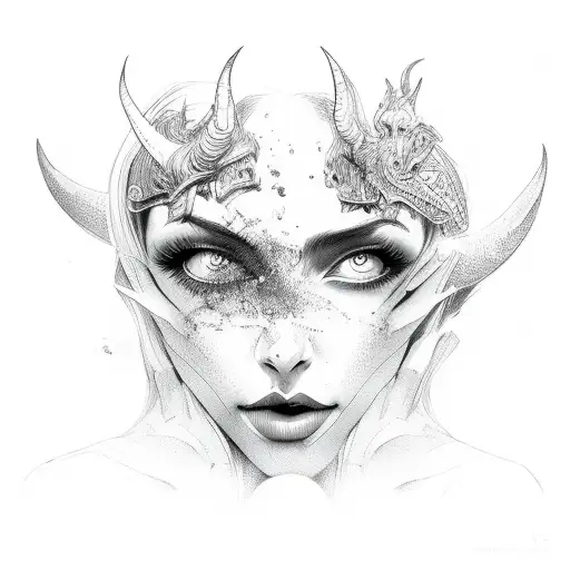 Female Devil Laying Down With Hands Abpve Her Head