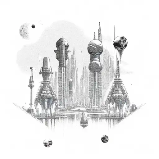 Astronaut Exploring An Alien Cityscape Filled With Futuristic Architecture