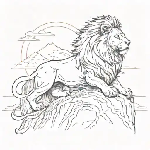 A Serene Lion Enjoying The Sunrise From A Mountain Peak