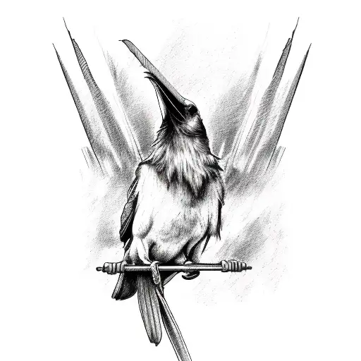 A Detailed Sketch Of A Raven Holding A Beer Mug And Bbq Tongs