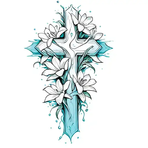 Cross With Water Lilys Wrapped Around It