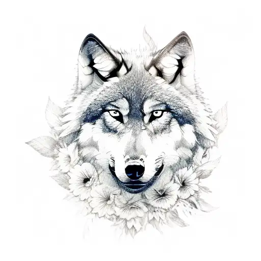 Wolf Face With Flowers Sleeve