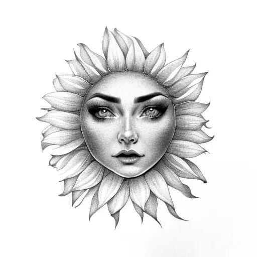 Female Face With Sunflower