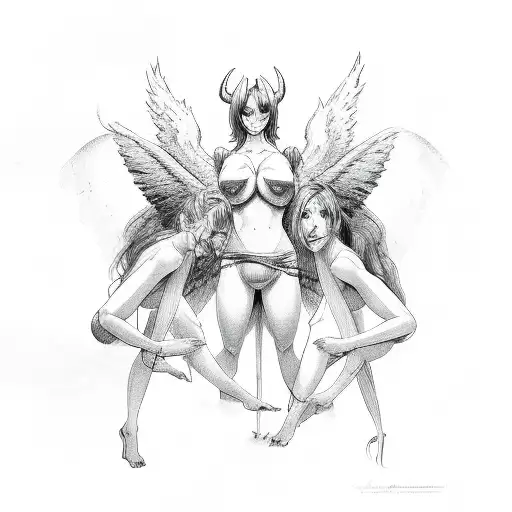 Female Devil And Female Angel Together Laying Down