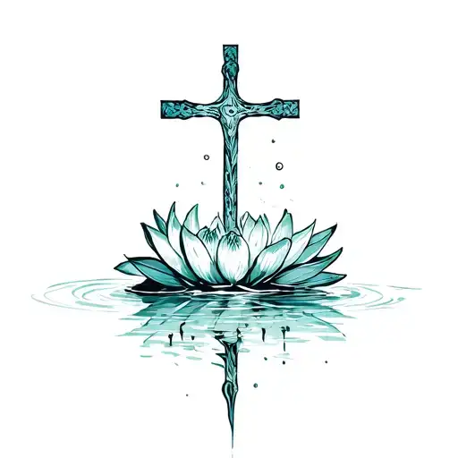 Small Thin Cross With Water Lilys Going Up Around It