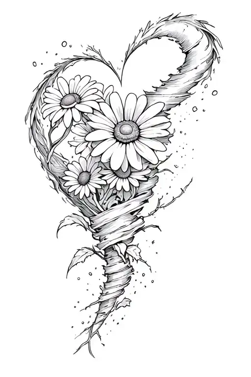 Tornado And Daisy Flower Heart Made