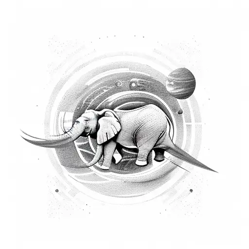 A Powerful Elephant Surrounded By Planets And Binary Digits