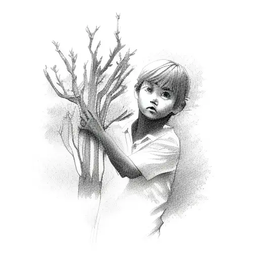 Child Figure Against Tree In The Wind