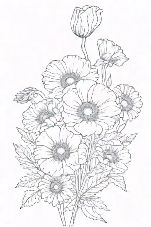 Poppy And Daisy Bouquet Tied