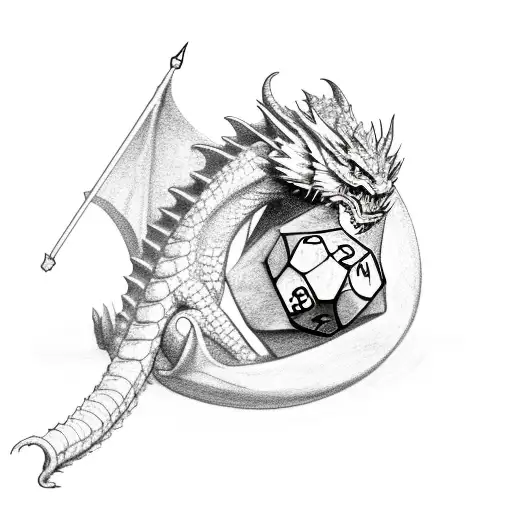Parthurnaax Dragon Curled Over A D20 Dice