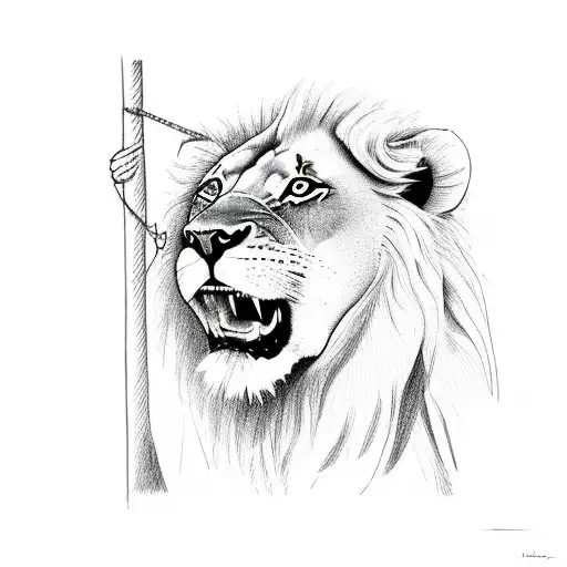 A Lion Relaxing On A Hammock Under A Palm Tree On A Beach