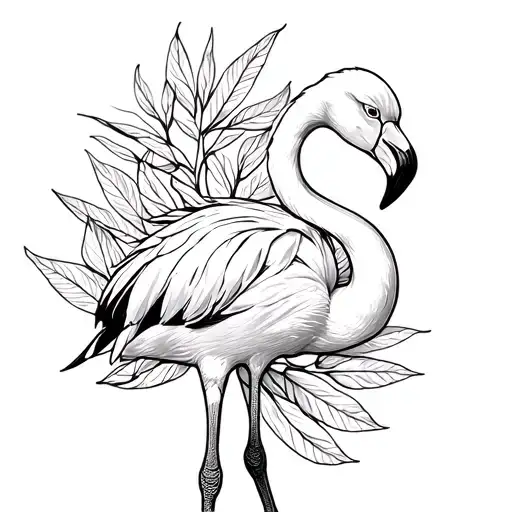 Flamingo And Linden Leaf Intertwined