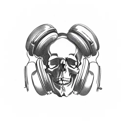 A Skull Wearing Headphones With A Methpipe Incorporated Into The Design