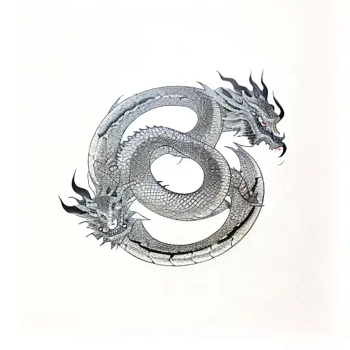 Japanese Calligraphy Of Enso Symbol Integrated With A Dragon