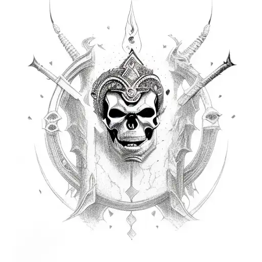 A Menacing Skull With Ravan's Ten Heads Emerging From It