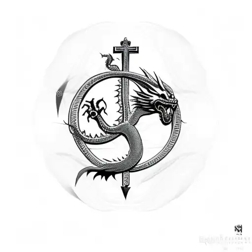 Christian Cross With Dragon Wrapped Around It