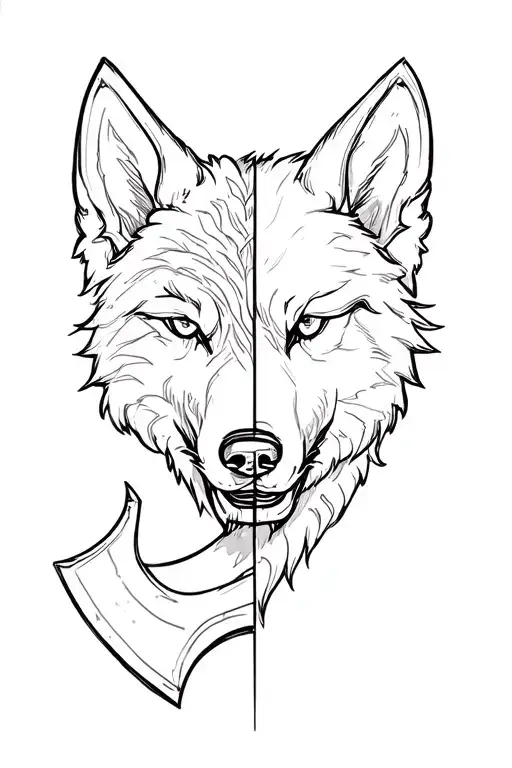 Half Wolf Face And Half Axe