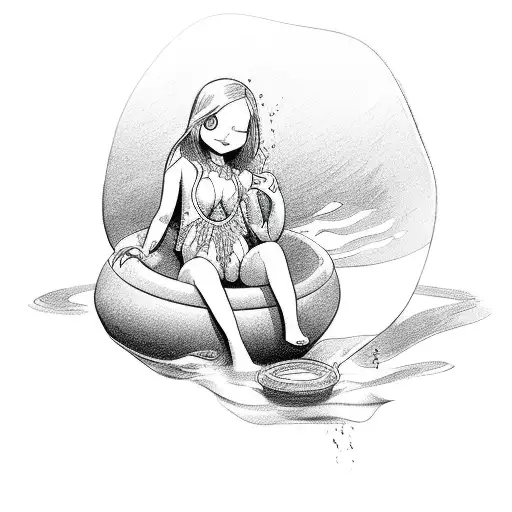Devil Girl Wearing Bathing Suit On A Pool Floatie In Water