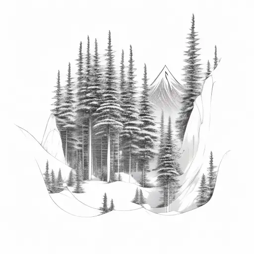 A Pine Tree Forest With Mountains