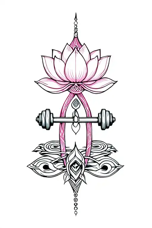 Unalome Symbol With Lotus And Dumbells